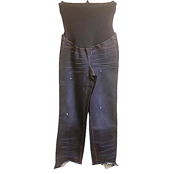 1822 Denim Maternity Womens 10/30 Whiskered Distressed FRAYED CROPPED HEM Jeans - Picture 1 of 12